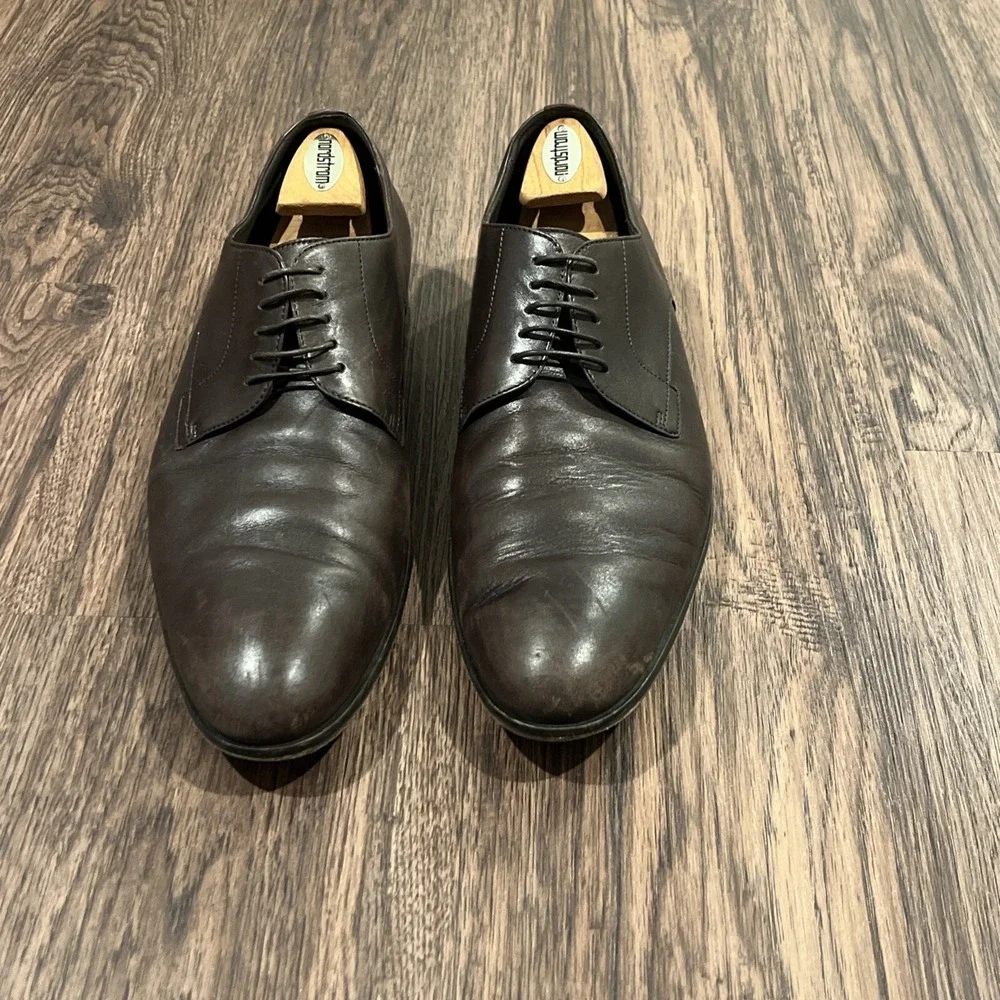 HUGO BOSS Brown Leather Oxford Dress Shoes Men's Size 11 Made In Italy
